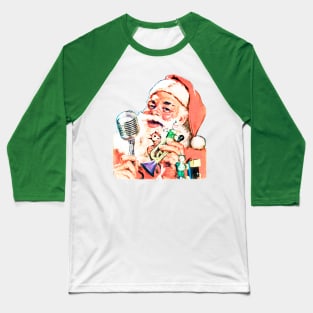 Santa Claus speaks with a microphone and announces the gifts for Christmas night Retro Vintage Comic Book Baseball T-Shirt